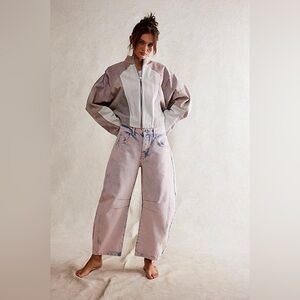 Free People Light Blue and pink barrel Jeans
